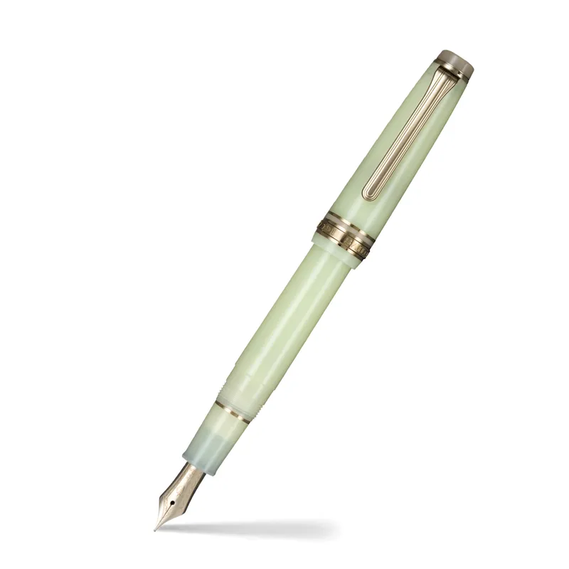 Sailor Gift Set Solar Term 'Fuki' Professional Gear Slim Fountain Pen (14K Medium) With 20 ml Shikiori Ink Bottle - Green With Gold Trims
