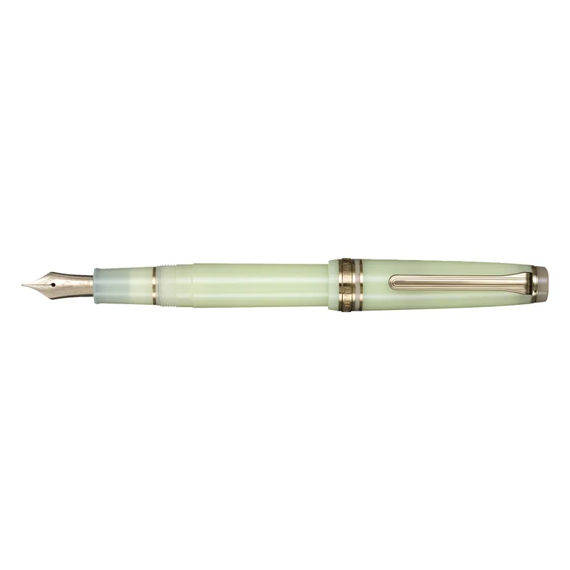 Sailor Gift Set Solar Term 'Fuki' Professional Gear Slim Fountain Pen (14K Medium) With 20 ml Shikiori Ink Bottle - Green With Gold Trims