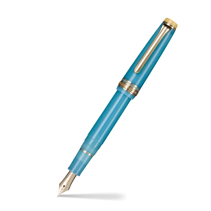 Sailor Gift Set Solar Term 'Yuzuyu' Professional Gear Slim Fountain Pen (14K Medium) With 20 ml Shikiori Ink Bottle - Blue With Gold Trims