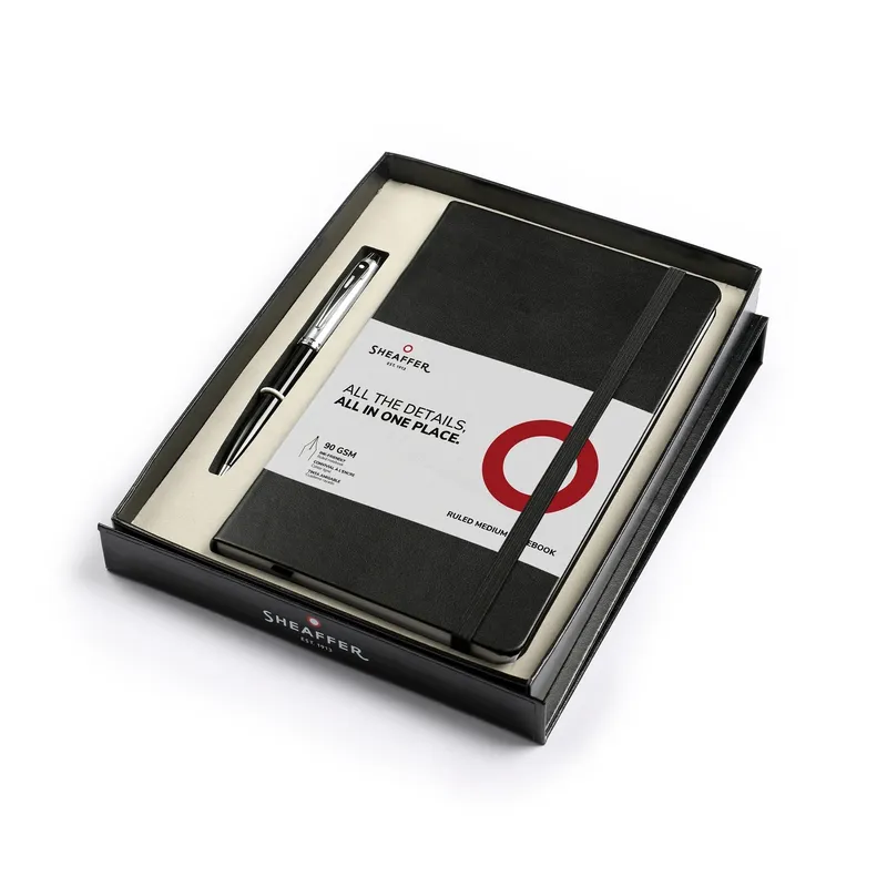 Sheaffer Gift Set 100 9313 Ballpoint Pen with Medium Notebook Glossy Black Barrel and Chrome Cap with Chrome Trims
