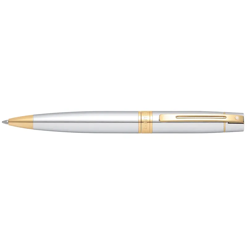 Sheaffer Gift Set 300 9342 Ballpoint Pen with Medium Notebook Bright Chrome with Gold Trims