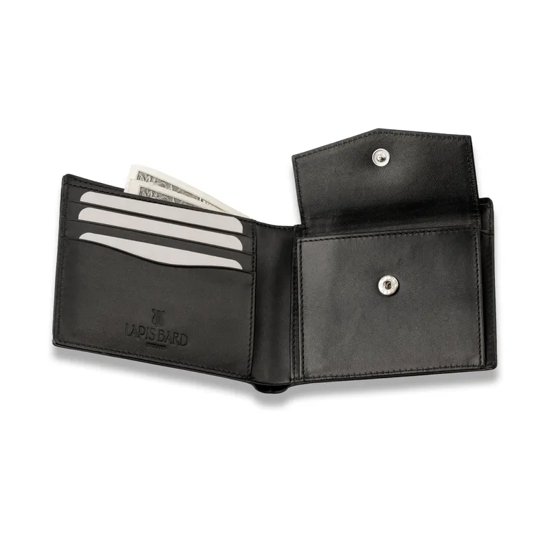 Lapis Bard Carbon Black Bifold Wallet with Coin Pocket - Black