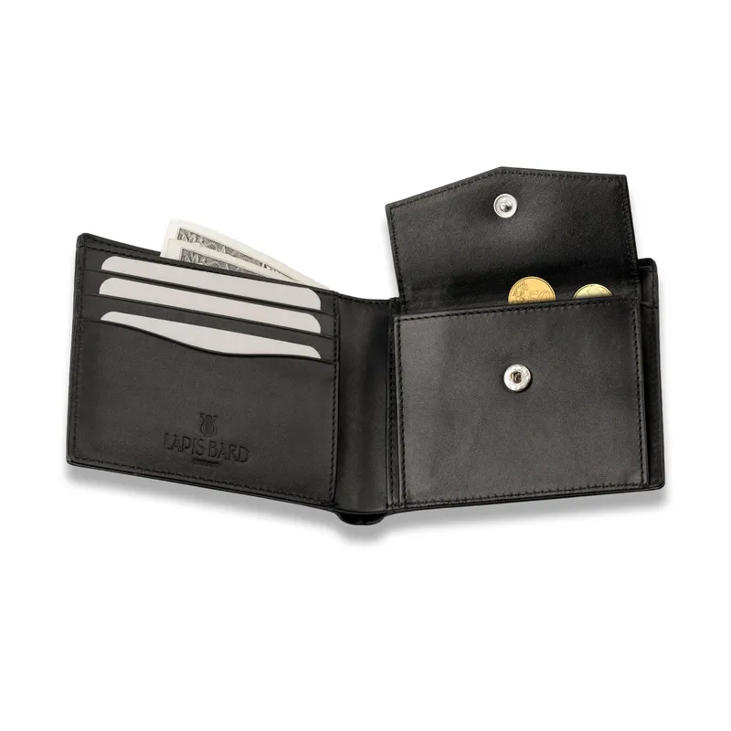 Lapis Bard Carbon Black Bifold Wallet with Coin Pocket - Black