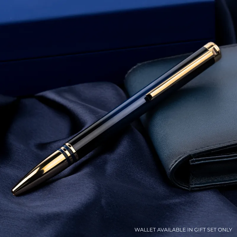 Lapis Bard Contemporary Torque Ballpoint Pen - Blue with Gold Trims
