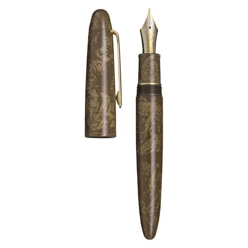 Sailor Iro Miyabi II Bun Jin Cha King of Pens Fountain Pen (21K Broad) - Brown With Gold Trims