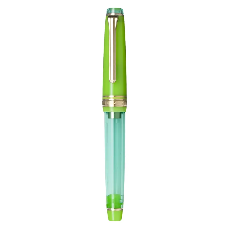 Sailor Gift Set Manyo II 'Grass' Professional Gear Slim Fountain Pen (14K Medium) With Manyo Ink 50 ML - Green With Gold Trims