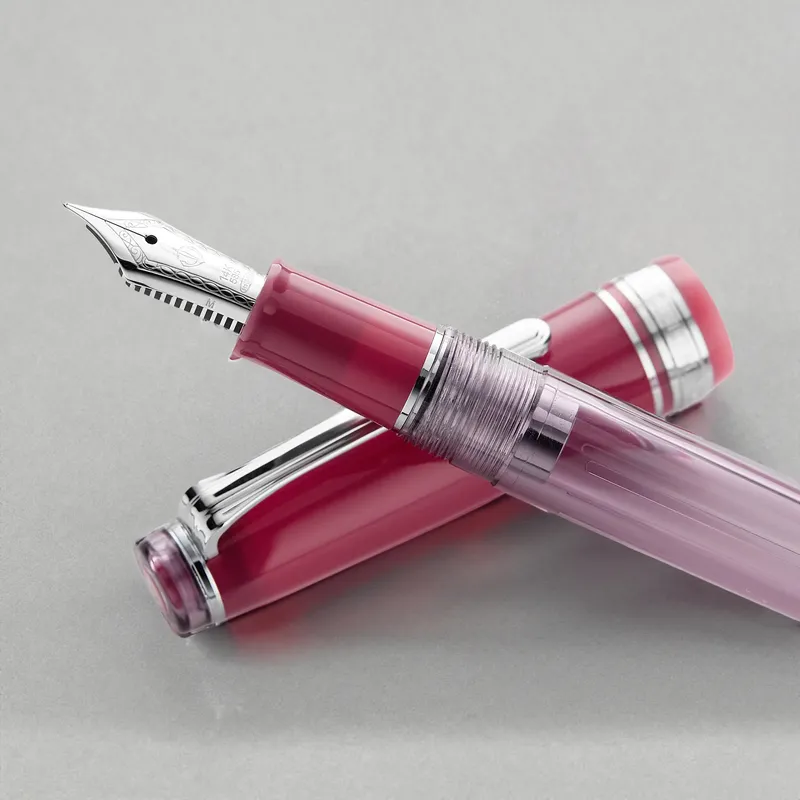 Sailor Gift Set Manyo II 'Wisteria' Professional Gear Slim Fountain Pen (14K Medium) With Manyo Ink 50 ML - Red With Rhodium Trims