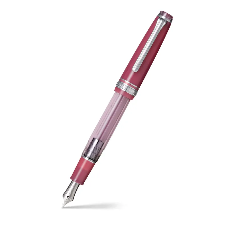 Sailor Gift Set Manyo II 'Wisteria' Professional Gear Slim Fountain Pen (14K Medium) With Manyo Ink 50 ML - Red With Rhodium Trims