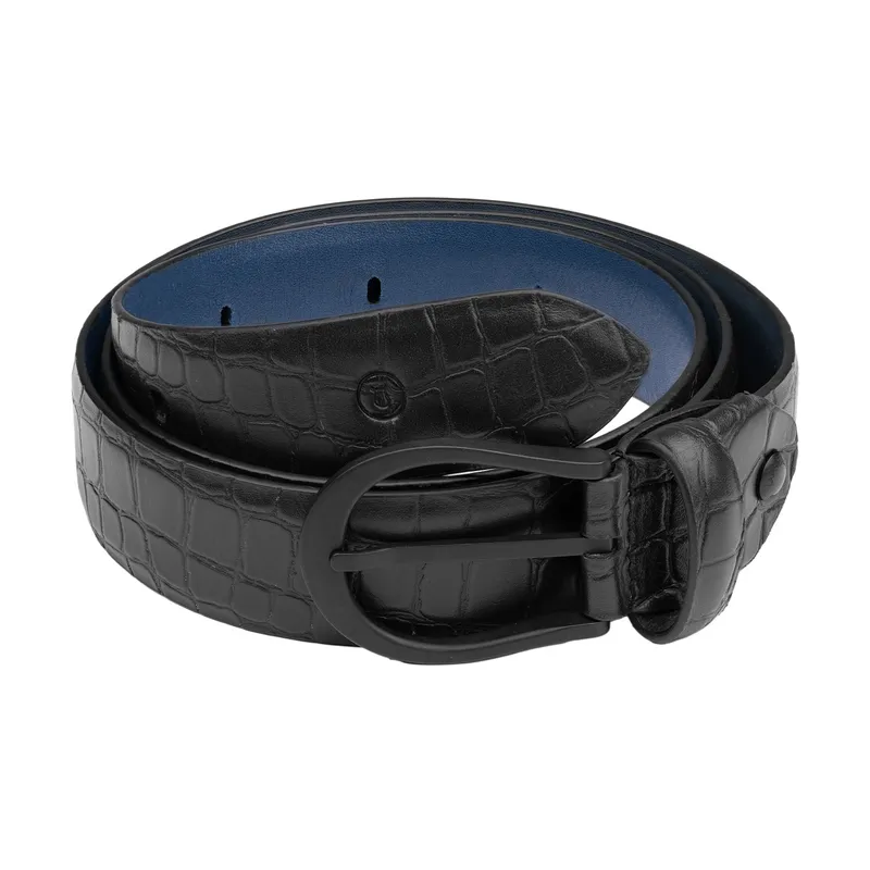Lapis Bard Sullivan Belt Carbon Black Croco Print Leather Semi Formal Strap Black