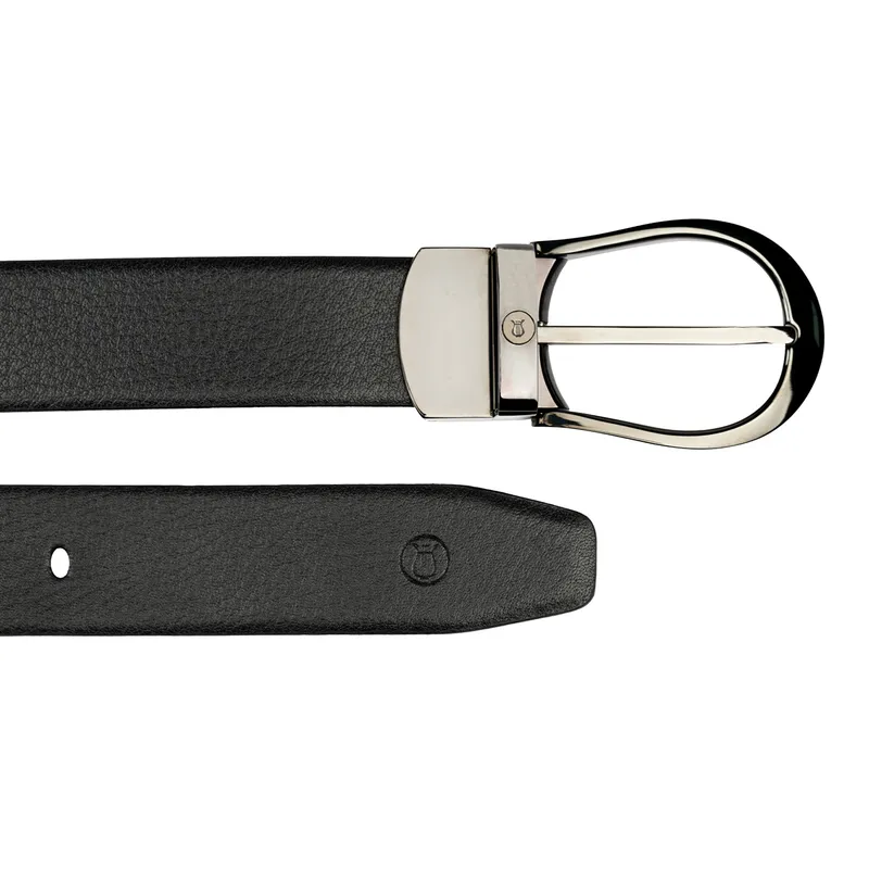 Lapis Bard Sullivan Belt Satin Silver Reversible Pebbled Leather Black
