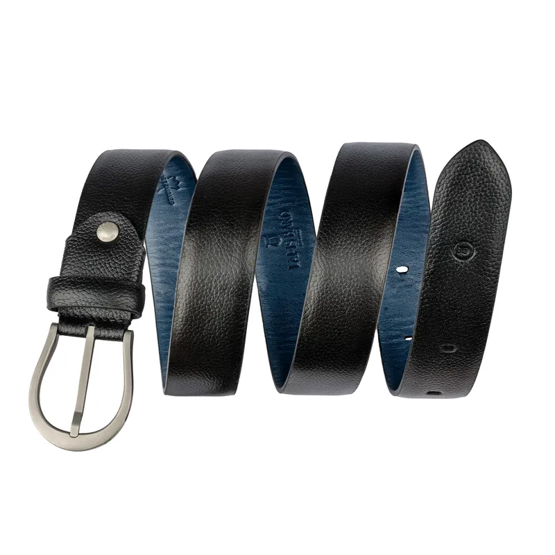 Lapis Bard Sullivan Belt Sand Chrome Pebbled Leather Black And Navy