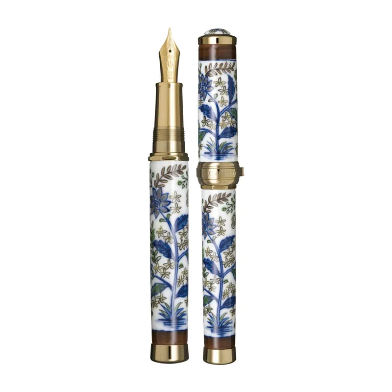 Sailor Arita Yaki 400 Years Anniversary Flower & Butterfly Fountain Pen (21K Fine) - Blue With Gold Trims