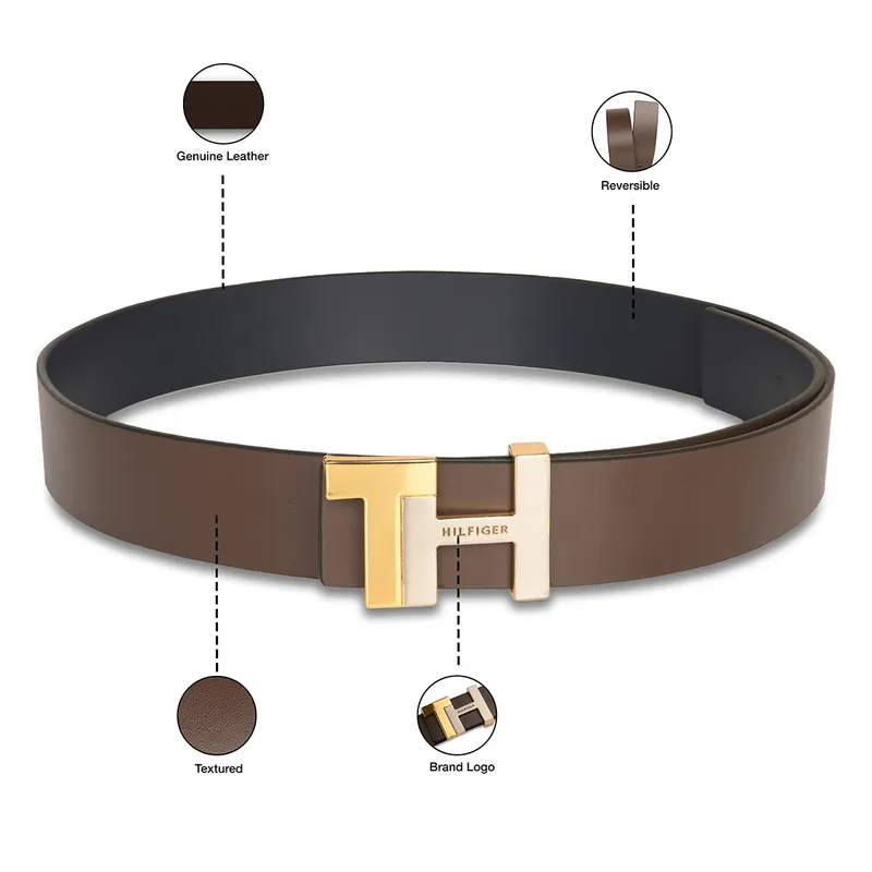 Tommy Hilfiger Liv Reversible Semi Formal Belt Medium - Brown And Navy