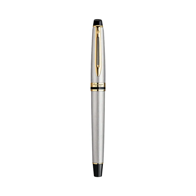 Waterman Expert Stainless Steel Gold Trim Fountain Pen - Medium