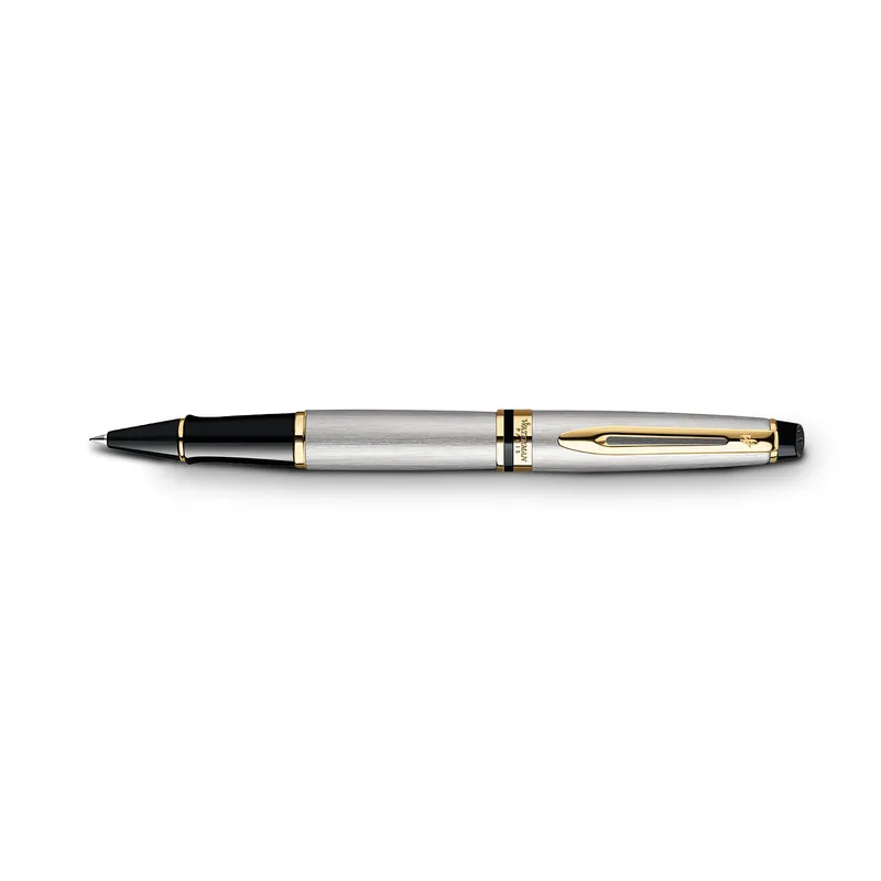 Waterman Expert Stainless Steel Gold Trim Rollerball Pen
