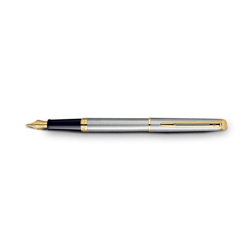 Waterman Hemisphere Stainless Steel Gold Trim Fountain Pen - Medium