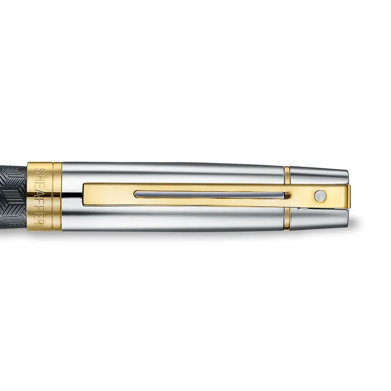 Sheaffer 300 9347 Engraved Black Fountain Pen with Chrome Cap and Gold Trims - Fine