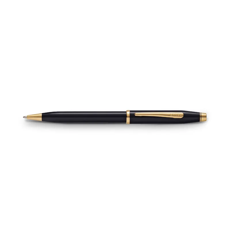 Cross Century II Black Lacquer Ballpoint Pen with 23K Gold Plated Trims