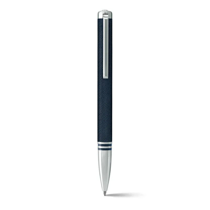 Lapis Bard Gift Set Torque Artis Leather Ballpoint Pen and Stanford Saffiano Blue Wallet - Navy with Chrome Trims