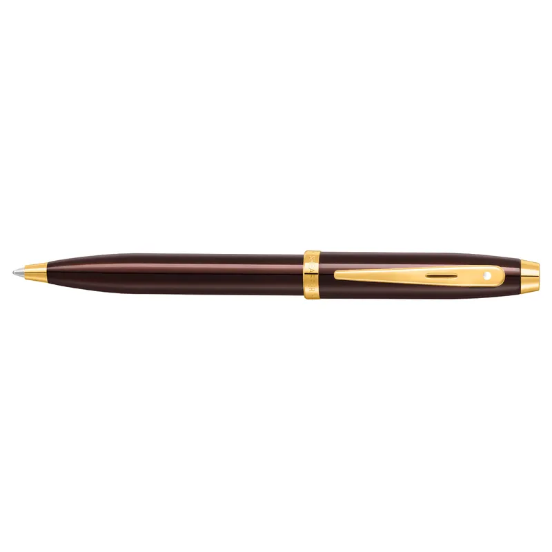 Sheaffer Gift Set Glossy Brown 100 9370 Ballpoint Pen with Rustic Mocha Credit Card Holder