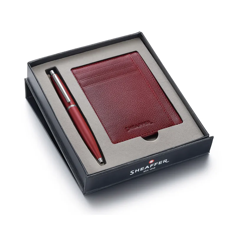 Sheaffer Gift Set Excessive Red VFM 9403 Ballpoint Pen with Scarlet Blaze Credit Card Holder