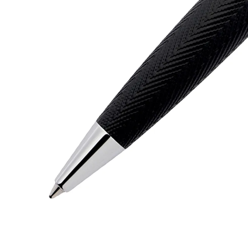 Hugo Boss Formation Herringbone Ballpoint Pen with Chrome Trims - Black