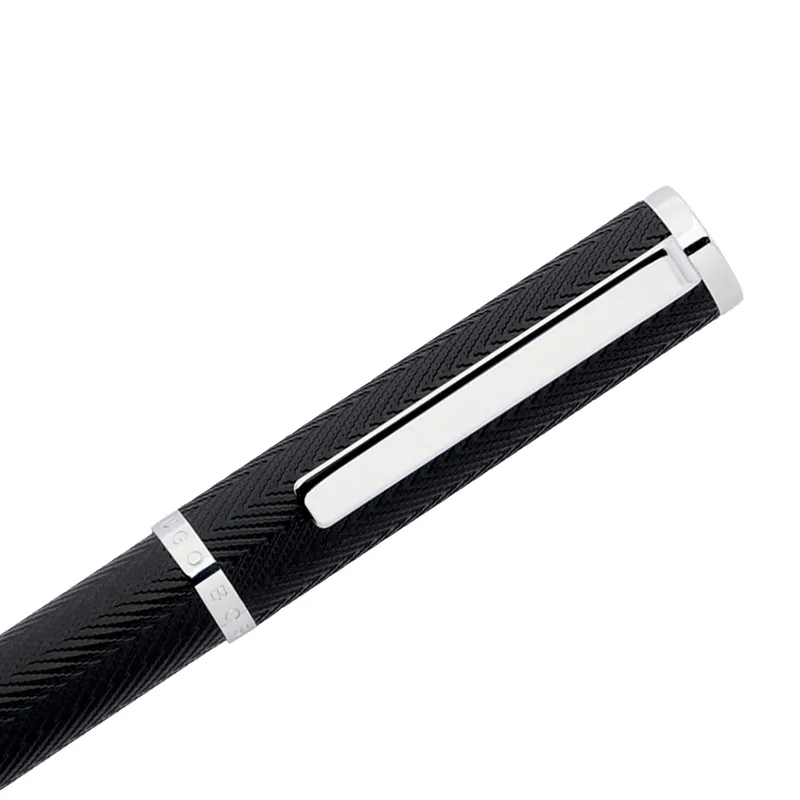 Hugo Boss Formation Herringbone Ballpoint Pen with Chrome Trims - Black