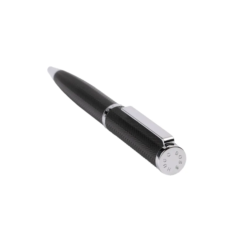 Hugo Boss Formation Herringbone Ballpoint Pen with Chrome Trims - Black