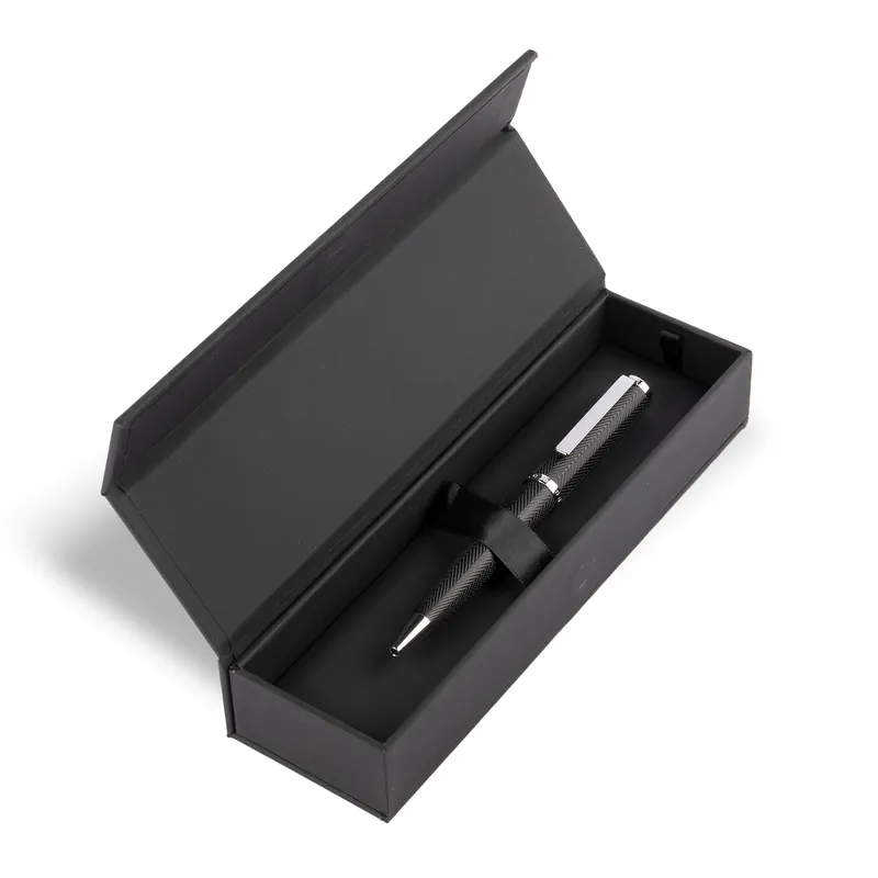Hugo Boss Formation Herringbone Ballpoint Pen with Chrome Trims - Black