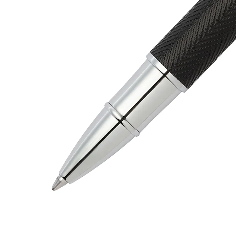 Hugo Boss Formation Herringbone Rollerball Pen with Chrome Trims - Black