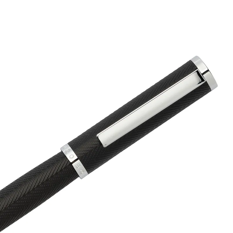 Hugo Boss Formation Herringbone Rollerball Pen with Chrome Trims - Black