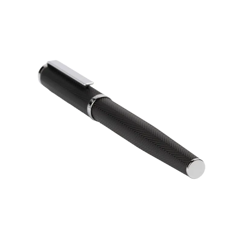 Hugo Boss Formation Herringbone Rollerball Pen with Chrome Trims - Black