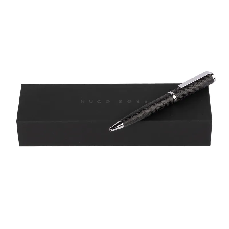 Hugo Boss Formation Herringbone Rollerball Pen with Chrome Trims - Black