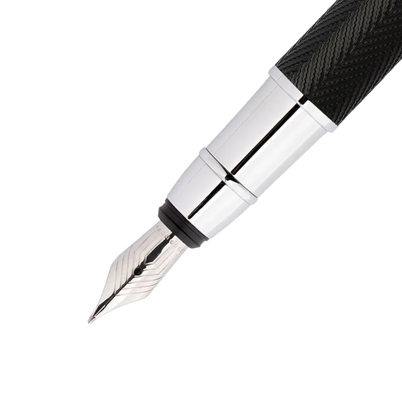 Hugo Boss Formation Herringbone Fountain Pen with Chrome Trims Medium- Black