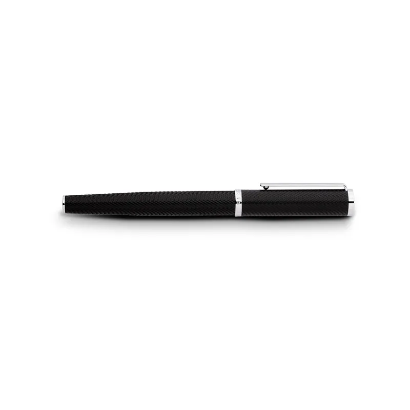 Hugo Boss Formation Herringbone Fountain Pen with Chrome Trims Medium- Black