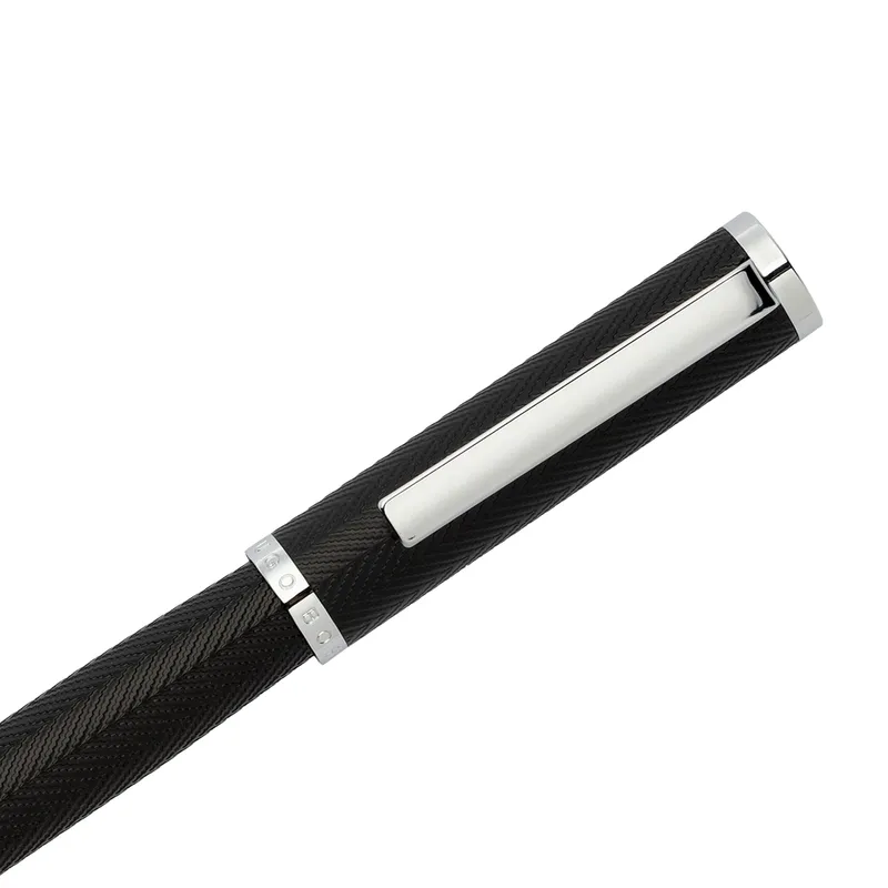 Hugo Boss Formation Herringbone Fountain Pen with Chrome Trims Medium- Black