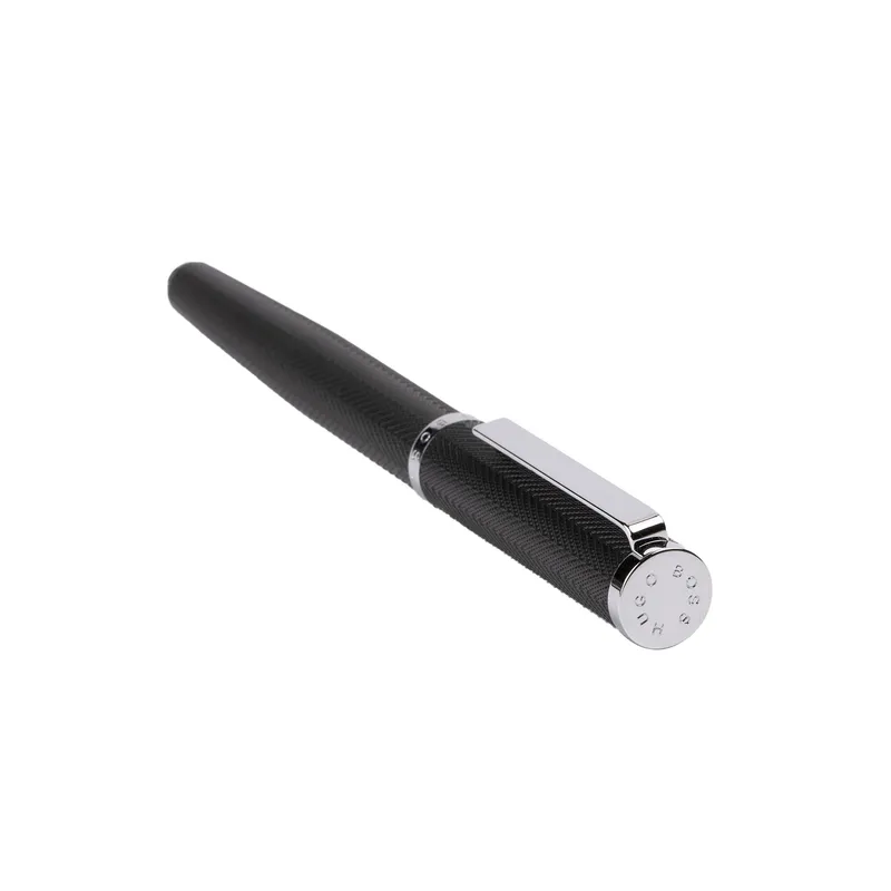 Hugo Boss Formation Herringbone Fountain Pen with Chrome Trims Medium- Black