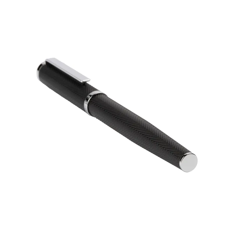 Hugo Boss Formation Herringbone Fountain Pen with Chrome Trims Medium- Black