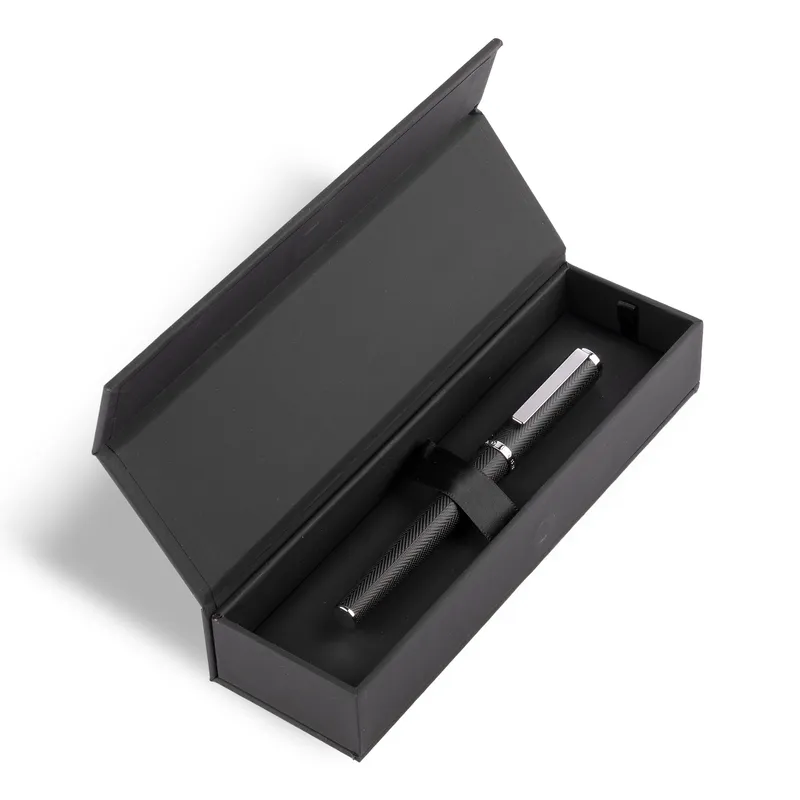 Hugo Boss Formation Herringbone Fountain Pen with Chrome Trims Medium- Black
