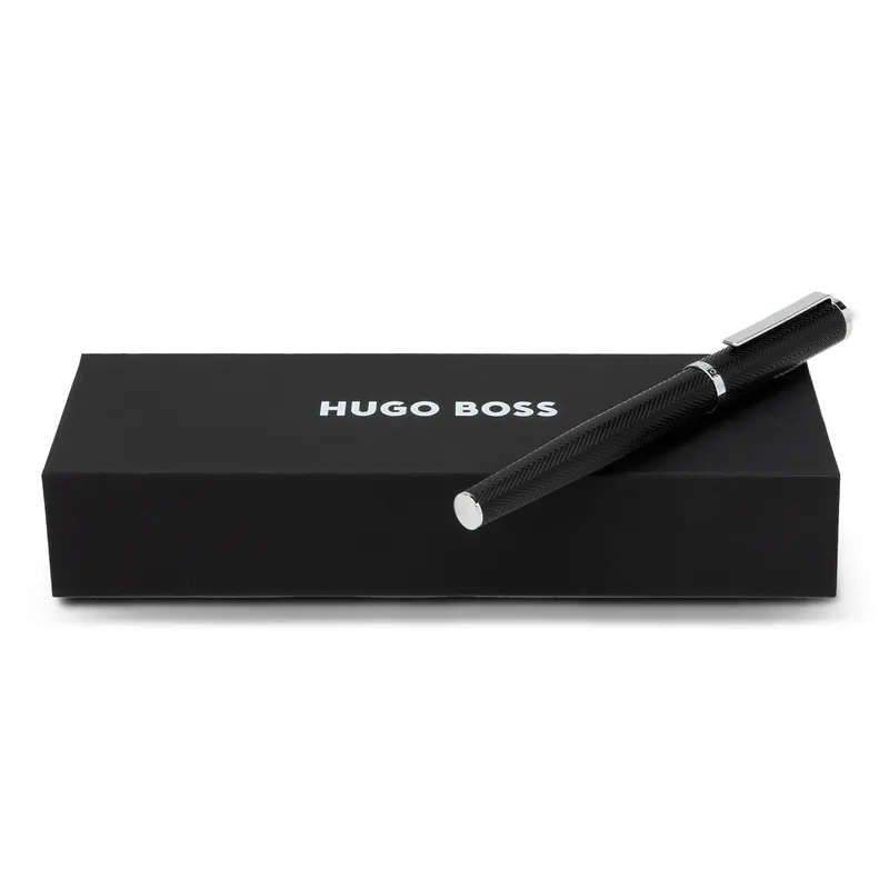 Hugo Boss Formation Herringbone Fountain Pen with Chrome Trims Medium- Black