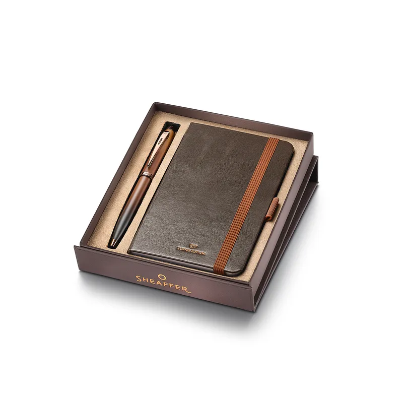 Sheaffer 100 Gift Set 9374 Coffee Edition Ballpoint Pen with Regal Brown PVD Trims and Small Notebook - Matt Brown