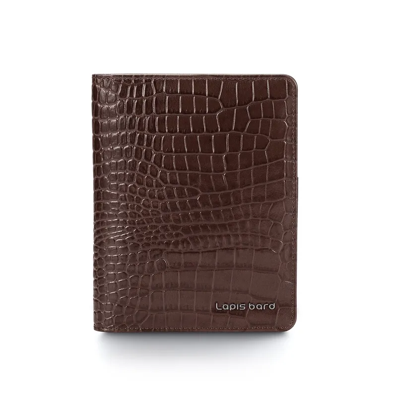 Lapis Bard Mandeville Croc-Textured Passport Wallet - Dark Brown