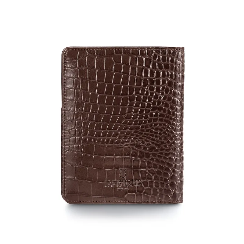 Lapis Bard Mandeville Croc-Textured Passport Wallet - Dark Brown