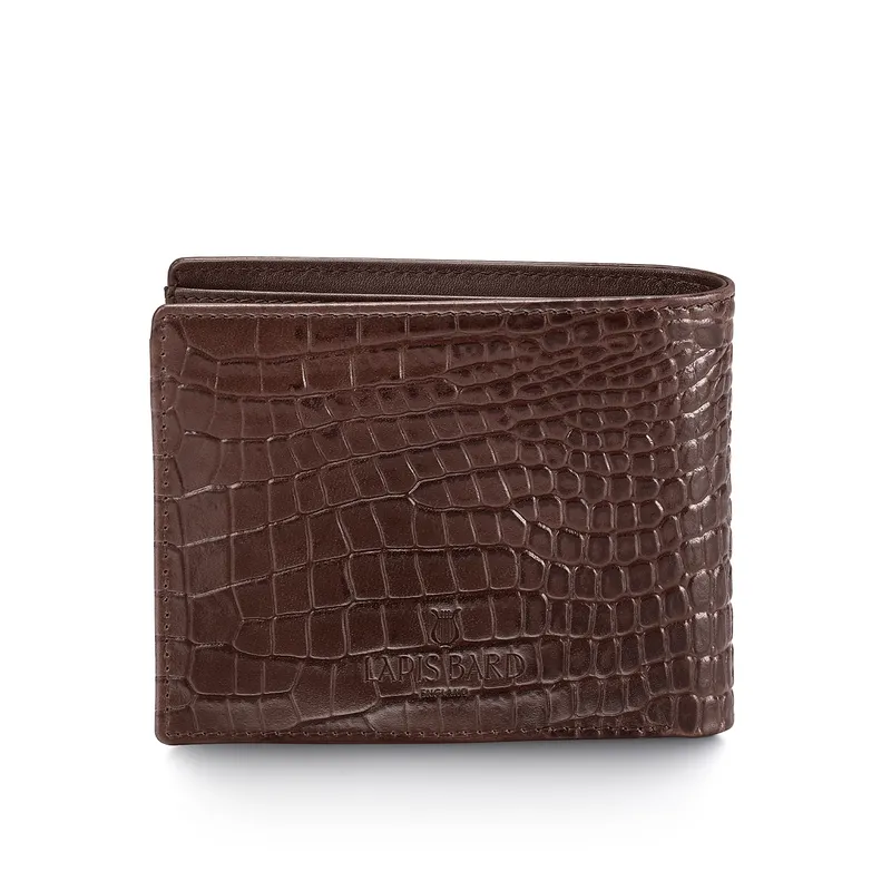 Lapis Bard Mandeville Croc-Textured Wallet with Extra Credit Card Holder - Dark Brown