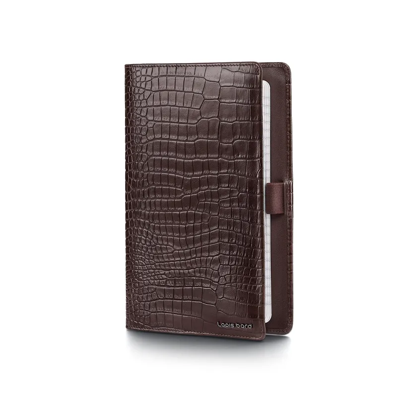 Lapis Bard Mandeville Croc-Textured Notebook Jacket - Dark Brown