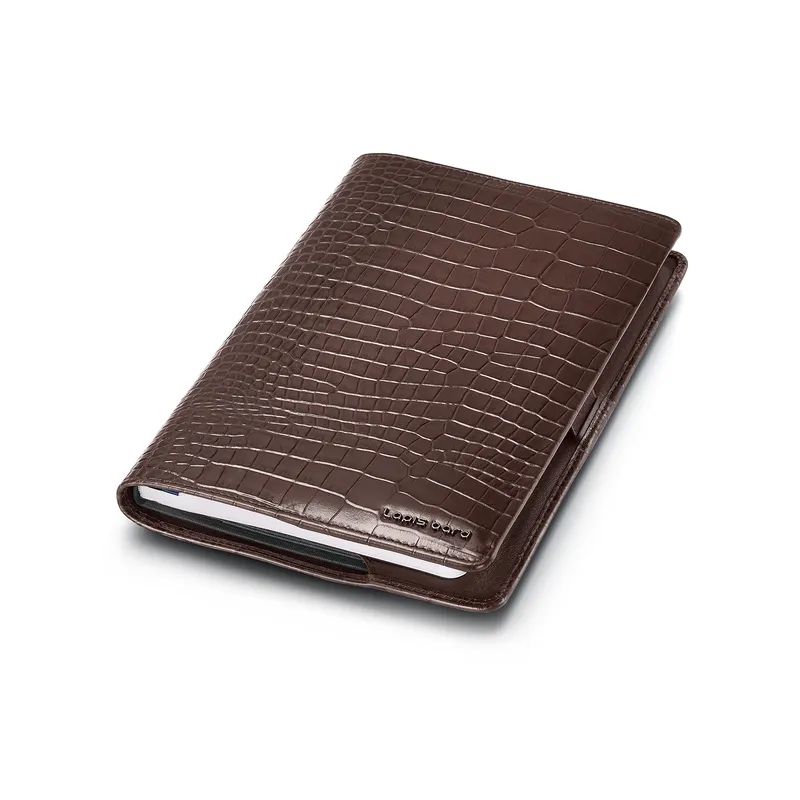 Lapis Bard Mandeville Croc-Textured Notebook Jacket - Dark Brown