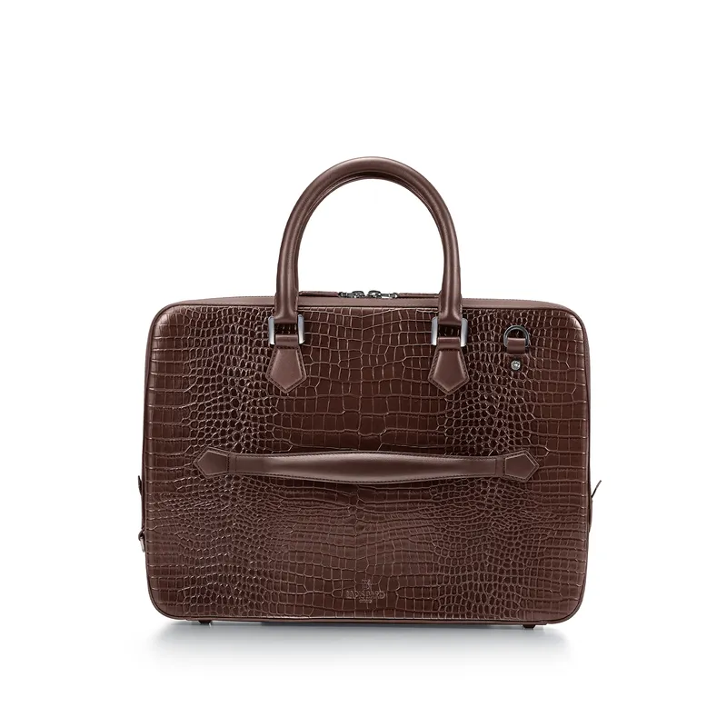 Lapis Bard Mandeville 14-inch Croc-Textured Single Compartment Laptop Bag - Dark Brown