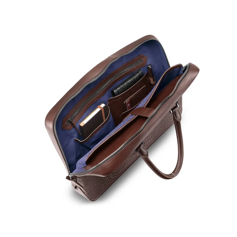 Lapis Bard Mandeville 14-inch Croc-Textured Single Compartment Laptop Bag - Dark Brown
