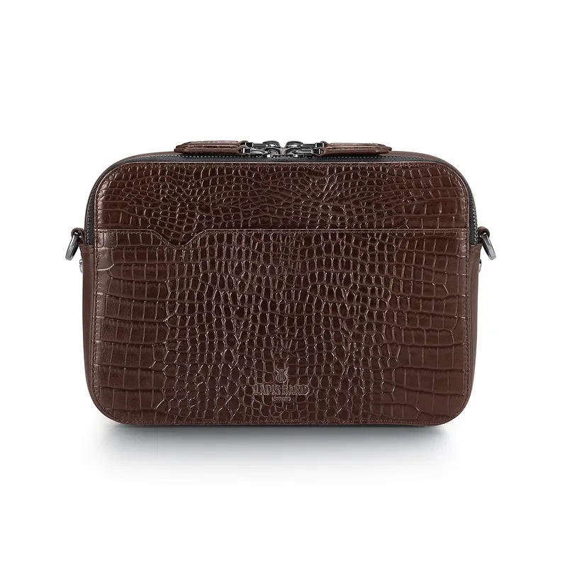 Lapis Bard Mandeville Croc-Textured Crossbody Bag - Dark Brown