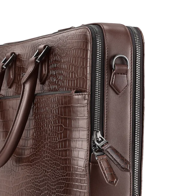 Lapis Bard Mandeville 15-inch Croc-Textured Double Compartment Laptop Bag - Dark Brown